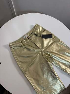 Gianni Bini Gold Metallic Coated High Rise Straight Leg Pants